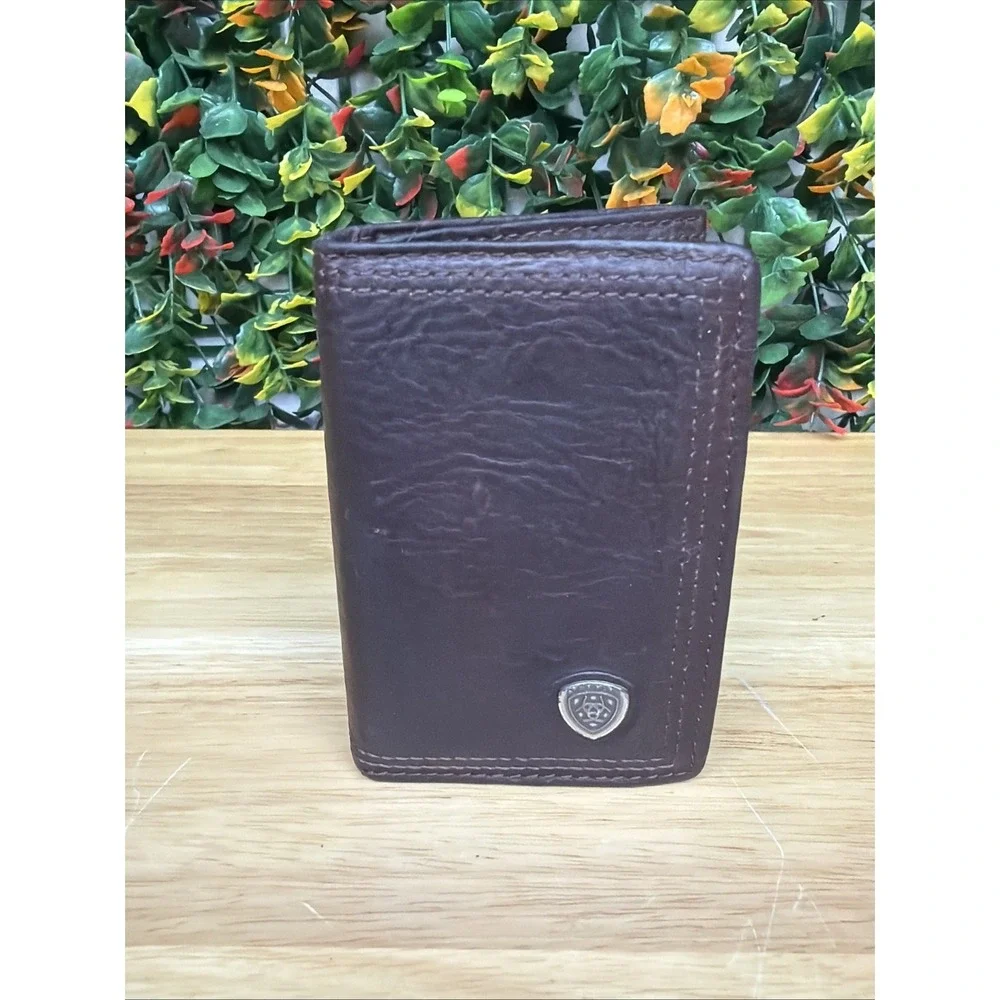 Ariat Men's Premium Leather Solid Dark Brown Trifold Wallet Excellent Used Cond.